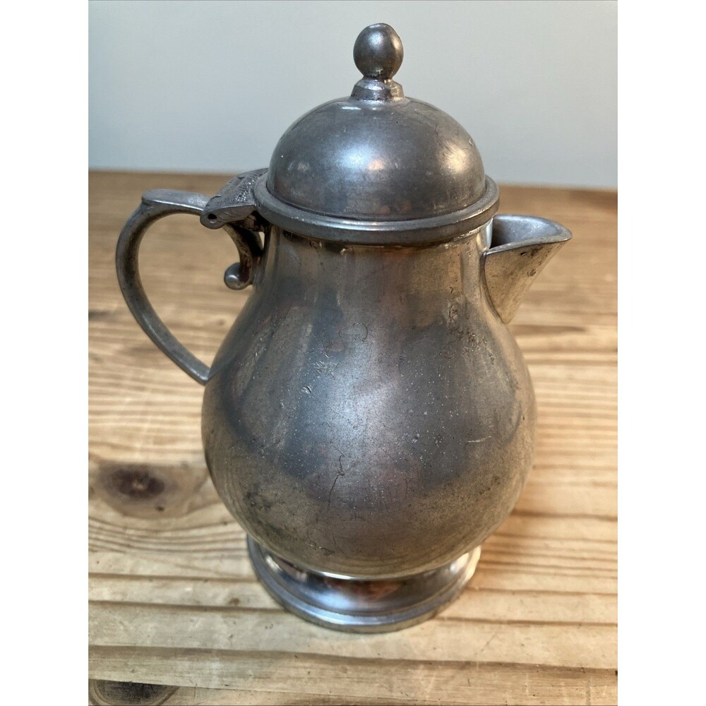 Vintage Queen Arts Pewter Brooklyn Creamer Coffee Tea with Hinged Lid #332 USA